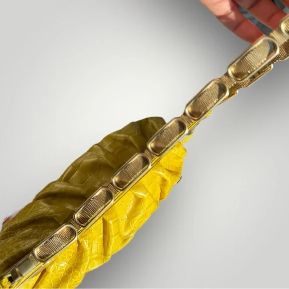 Versace Yellow Crocodile Embossed Leather Shoulder Bag 🌻 - Picture 7 of 9